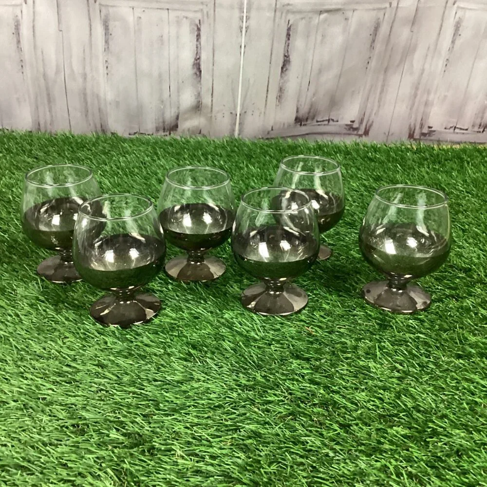 Vintage Glass Sniffer Set w/ Metallic Silver Overlay